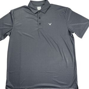 Callaway Mens Golf Polo Shirt Large Opti Dri Black Check Moisture Wicking